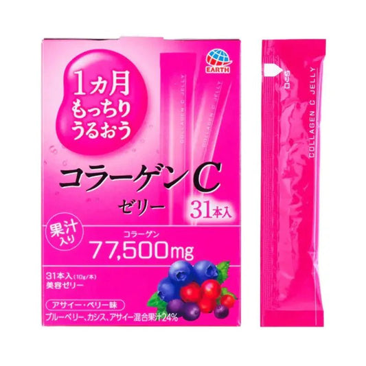 Earth Motchiri Uruou Collagen C Jelly Berry Supplement 31 Sticks - Japan Beauty Hub